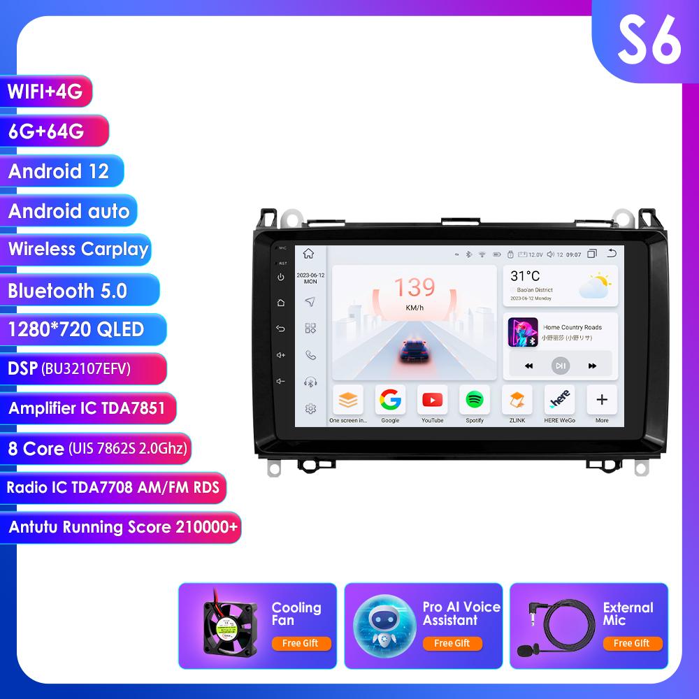 HIzpo 9" Android 13 Wireless Carplay for Mercedes Benz B200 W245 W639 W906 Sprinter Navi GPS 2 Din Car Radio Multimedia Player RDS DSP Bluetooth SWC