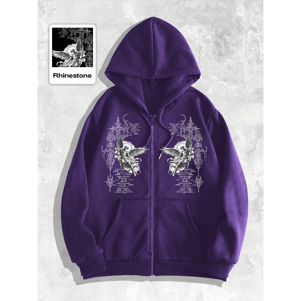 Men s Gothic Bright Angel Printed Zipper Hoodie, a Fashionable Street Fashion Zipper Hoodie Suitable for Casual Occasions S