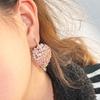 Celebrity Atmospheric Skinny Pink Hollow Leaf Earrings Needle Gold Zircon Earrings