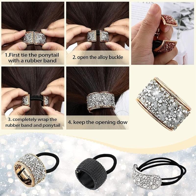 4 buc Suporturi de Coadă de Cal cu Paiete Elastice Strass Bandă de Păr Culoare Multiplă Elastice de Păr Accesorii de Păr pentru Femei
