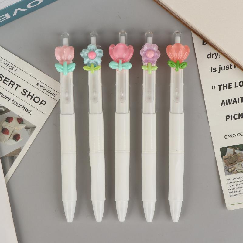 5/10Pcs Cute Sweet Tulip Flower Gel Pens Quick-Dry Ballpoint Pens 0.5Mm Black Ink Pen Office School Stationery Supplies