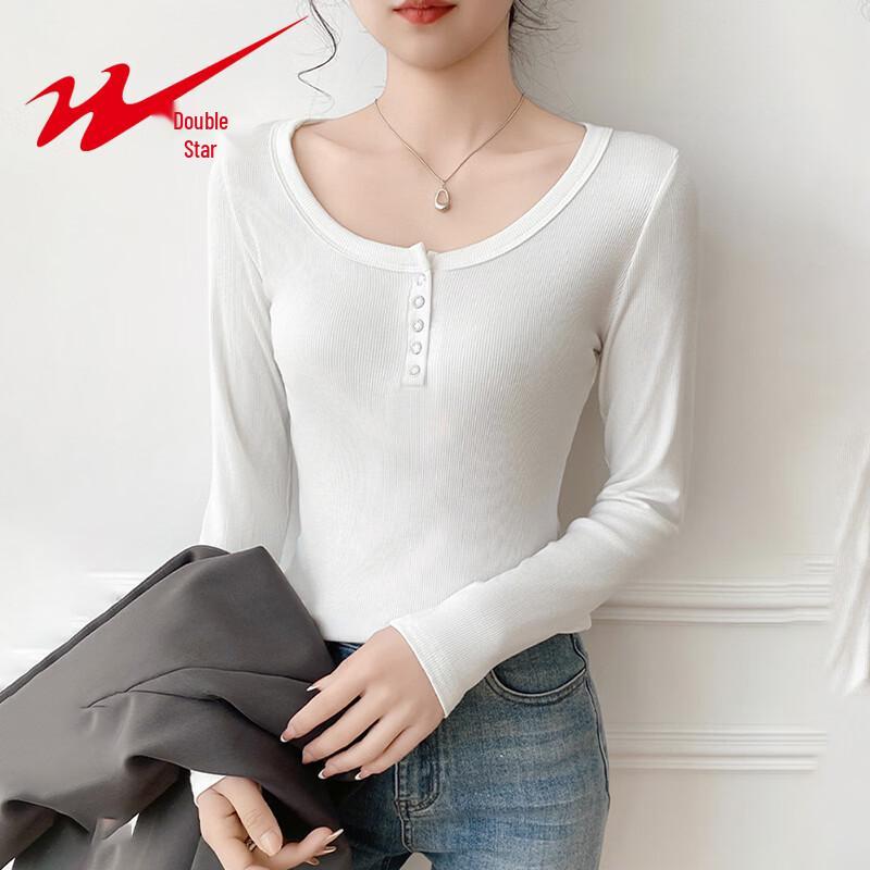 

Shuangxing Women s Button U-Neck Ribbed Long-Sleeve Top L