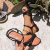 Fashion Lightweight Soft Sole Roman Sandals Women's Fashion Square Toe Open Toe Woven Strap Non-Slip Plus Size Flats