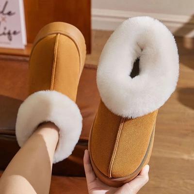 Bag Heel Wool Cotton Slippers Women Wear High-top Thick-soled Plush Snow Boots In Winter, Fur Integrated Warm Home Shoes