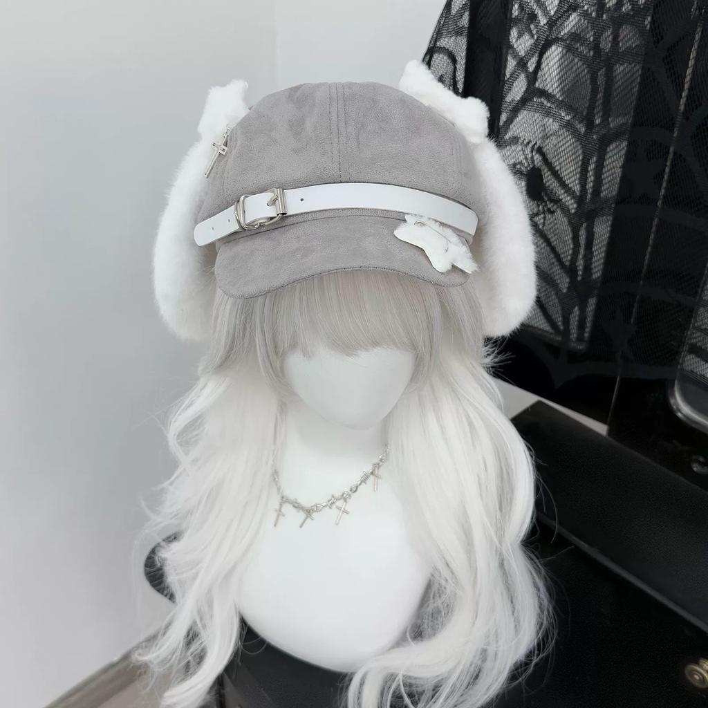 Grey Puppy Ear Hat Subculture Beret Female Cute Personality House Culture