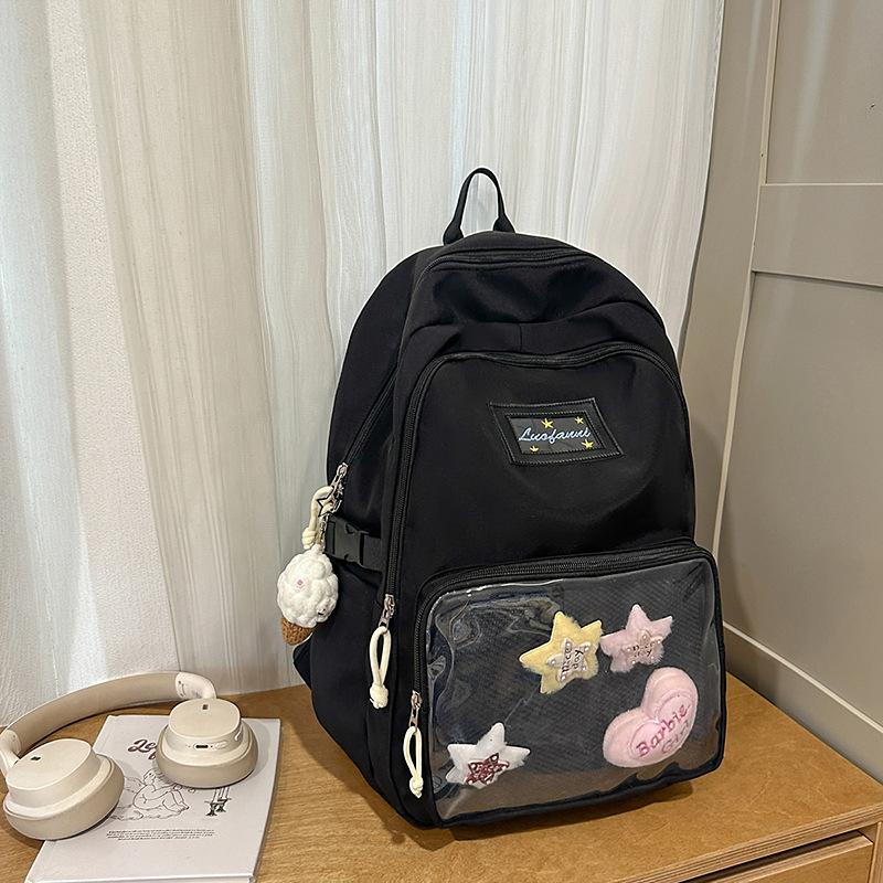 Cute Schoolbag Female Student Large-capacity Color Matching Transparent Bag Backpack Two-dimensional Backpack Dopamine Transparent Pain Bag