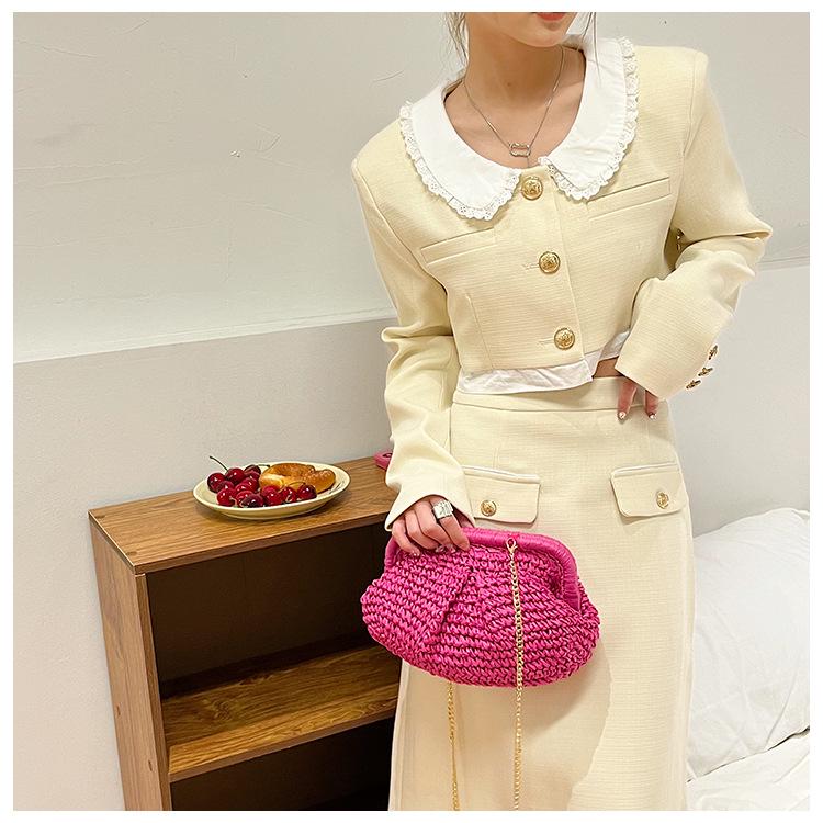 2025 Candy Color Woven Shell Bag: Mori Girl Fashion Clutch & Shoulder Chain