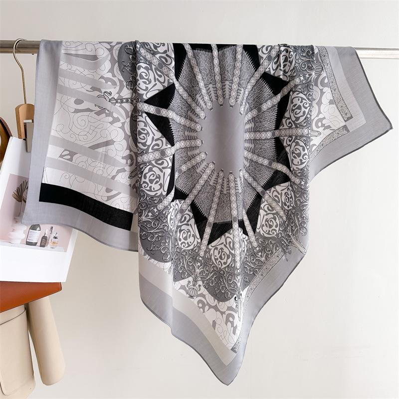 Printed chain 91 large square scarf simulation silk temperament versatile herringbone pattern sunshade shawl sunscreen scarf headscarf scarf