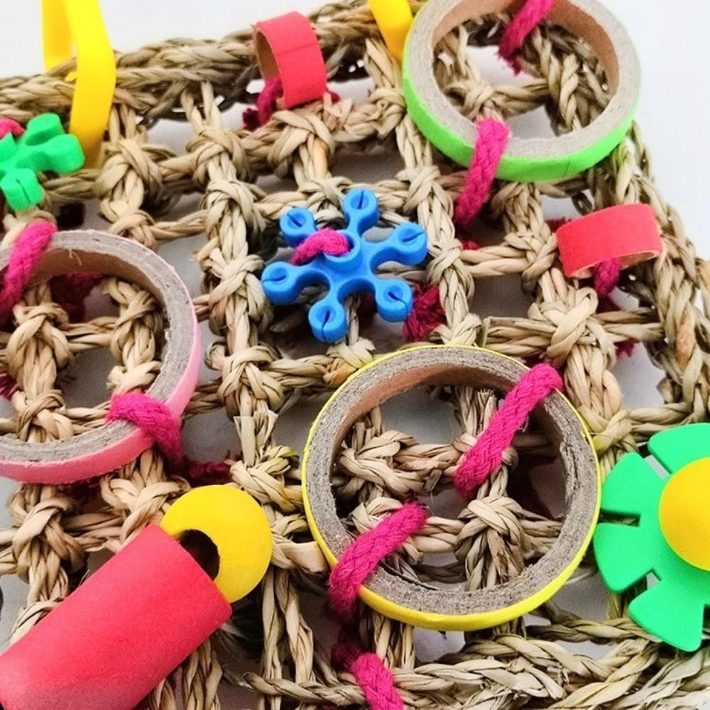 New Natural Rattan Parrot Bite Toy Hanging Interactive Bird Teething Toy Colorful Durable Parrot Climbing Net Pet Supplies