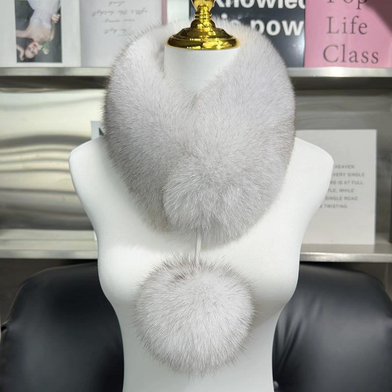 Hot sale real fox fur scarf Girls outdoor thickened warm fur scarves Women winter luxury fox fur collar fluffy fur ball scarf