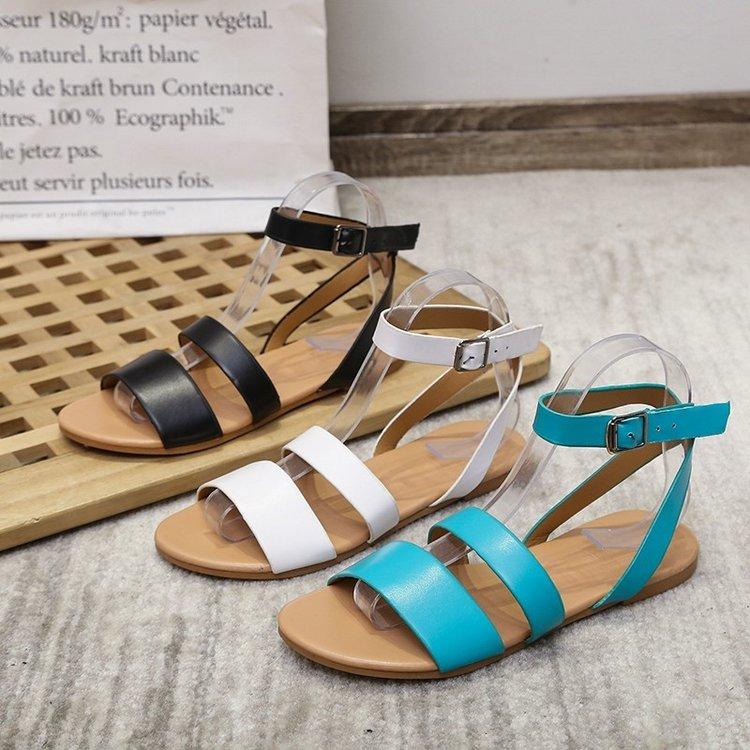 2024 Léto Nové Dámské Boty Plochá Sandály Módní Otevřená Špička Jednobarevné Font Neformální Pohodlné Nadměrná Velikost 42