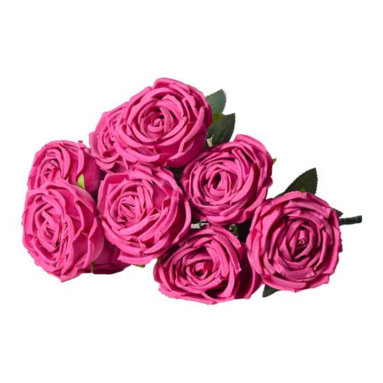 10 Heads Artificial Rose Flower Realistic Faux Silk Long Stem Rose Bouquet with Leaf for Home Kitchen Office Wedding Party Decoration