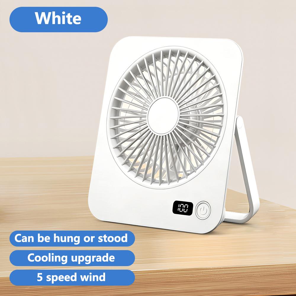 Silent Mini Desktop Fan with Digital Display 5 Speed Wind USB Rechargeable Portable Fan Low-noise Brushless Motor Foldable Fan