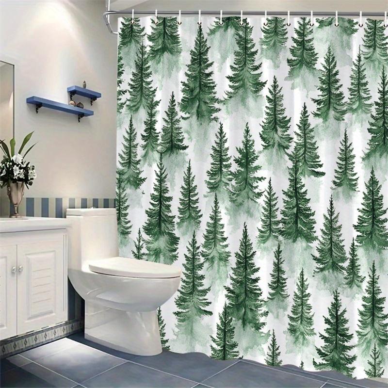1Pc Conifer Watercolor Shower Curtain - Polyester Fabric, Machine Washable, Suitable For Bathroom Hotel Decoration