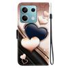 Handmade PU Leather Flip Case for Xiaomi Redmi Note 13 (5G) Anti-Slip Shockproof Cover with Wrist Strap & Heart/Rose Cat Designs