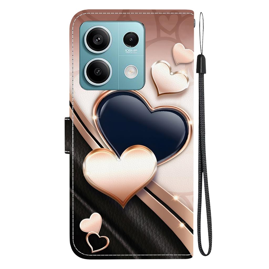 Handmade PU Leather Flip Case for Xiaomi Redmi Note 13 (5G) Anti-Slip Shockproof Cover with Wrist Strap & Heart/Rose Cat Designs