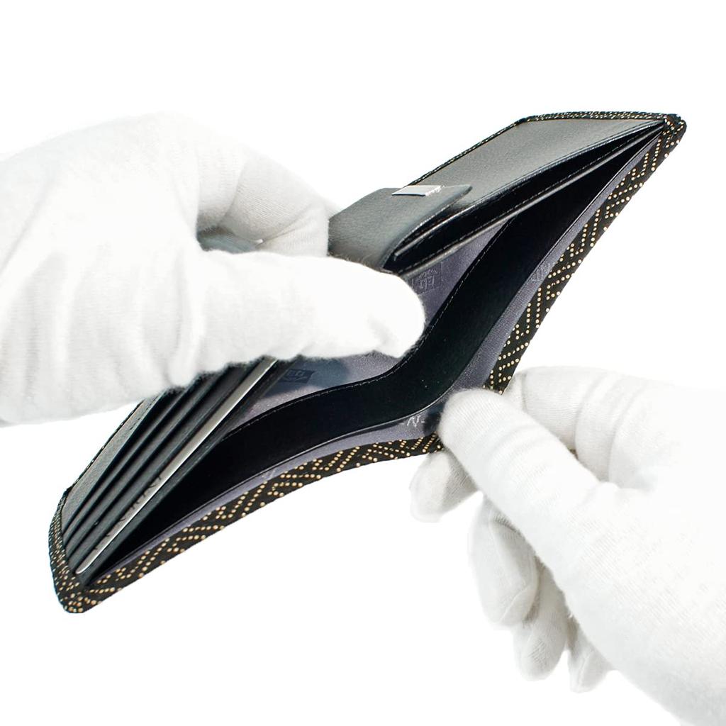[Inden-ya] Inden Bifold Wallet, Bill Compartment C, Thin Deerskin Leather, Black with White Lacquer, Saaya Pattern, 2003-11-006