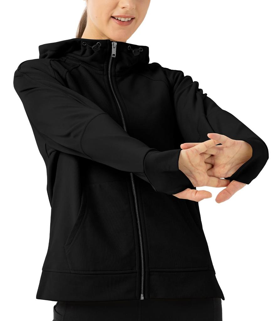 Gopuune Sweatshirt with for and with Thumb Wear Size Women's Full-Zip Hoodie, Hood, Moisture-Wicking, Stretch, Running, Hiking, Golf, Sports, More,