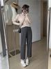 Women's 2024 Autumn Khaki Wide-Leg Suit Pants - Navy Blue, Loose, Straight, Nine-Point Length