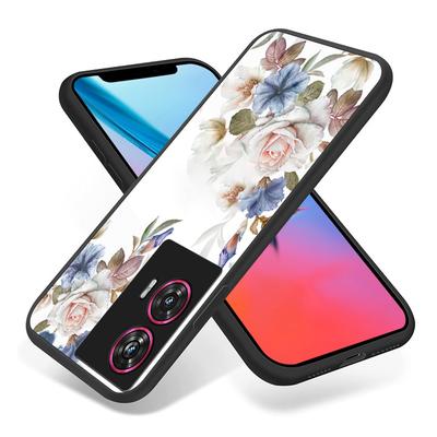 Floral Back Tempered Glass Case For Motorola Edge 60 Fusion 20 30 Ultra 40 Neo 50 Pro Moto G24 Power G04S G05 G15 E15 E14 G35 G85 5G Rose Flower Cover
