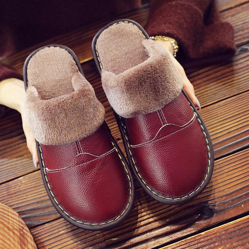 

Зимние флисовые теплые пуховые тапочки из коровьего спилка унисекс тапочки мягкие спальные домашние тапочки мужские женские мягкие теплые тапочки обувь 27 вино красного