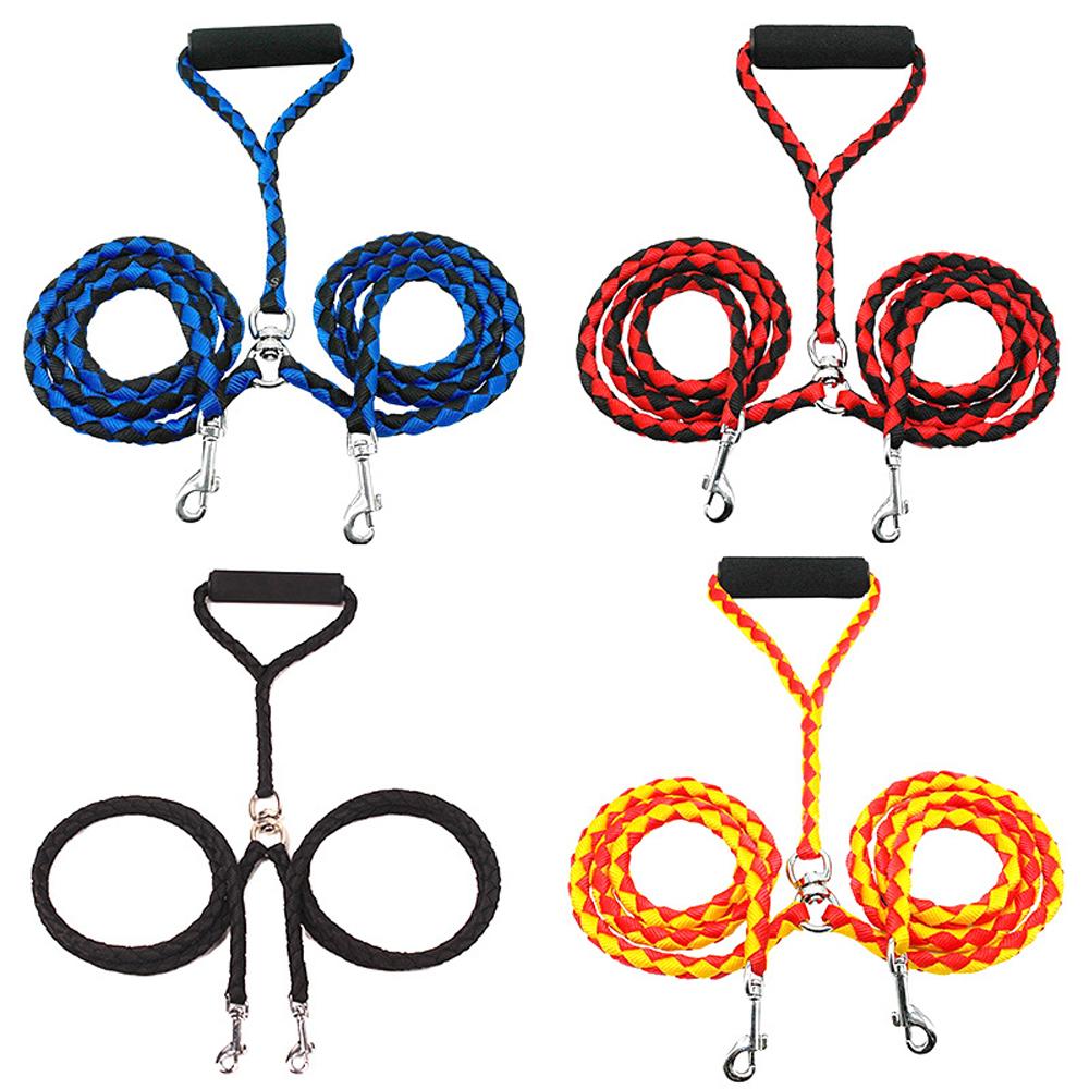 1 PC Weaving Double Heads Pet Dog Leashes with Padded Handle Double Leash for Two Dogs Puppy Small Medium Dogs Training Walking