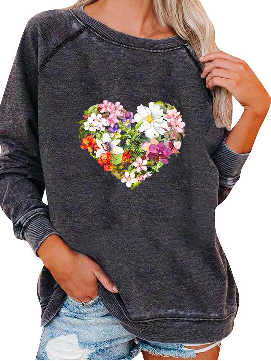 

Ladies Spring/Fall Sweatshirt Women s Oversized Pullover Sweatshirt Fashion Flower Print Top 3XL