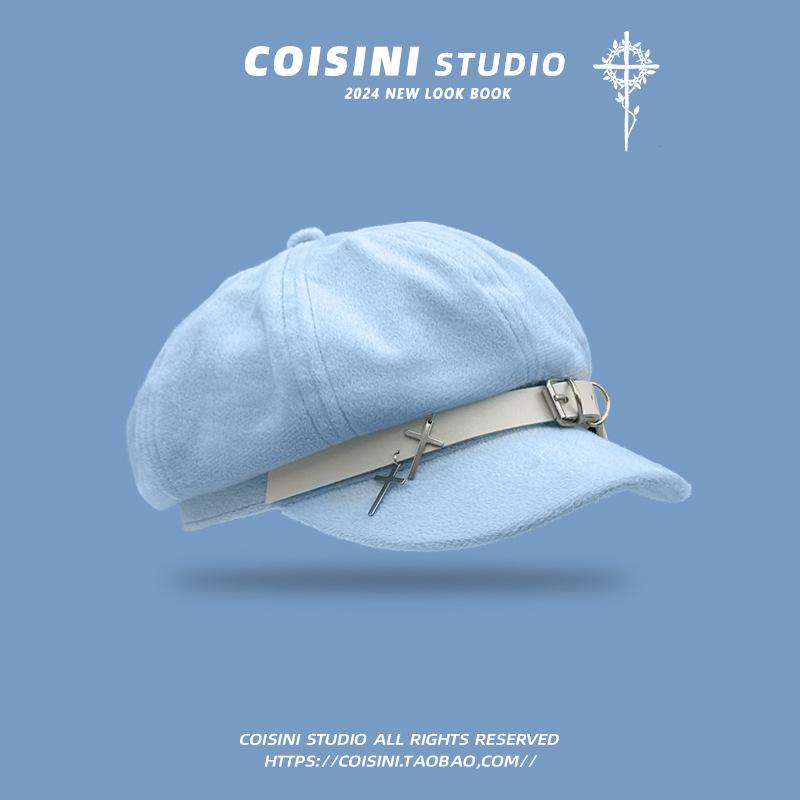 

Cozy Cute And Octagonal Hat Women Made From Soft Cotton For Spring Autumn Wear синий