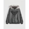 Womens Gothic Style Hooded Zip-Up Sweatshirt With Cross Wing Print Fleece Lined Collar Fall Winter Streetwear