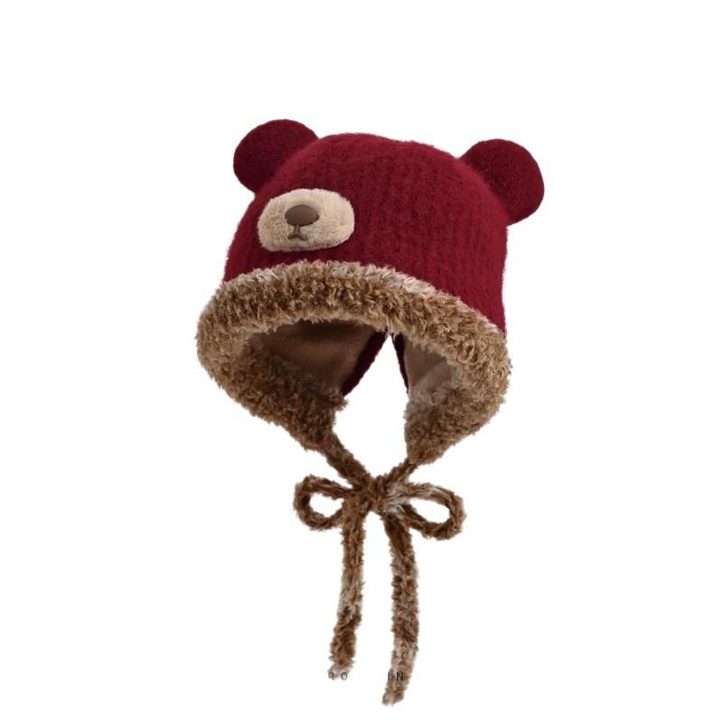 New Bear Ears Wool Hat Women's Autumn and Winter Thickened Face Small Bag Head Lei Feng Hat Ear Protector Bag Hat