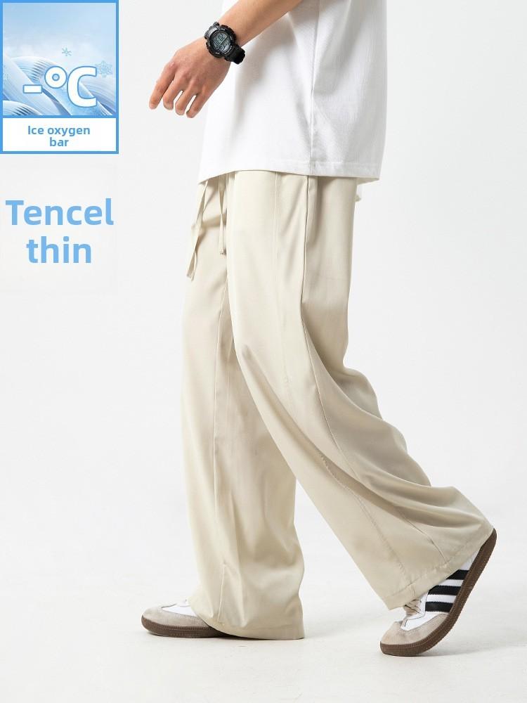 Ice Silk Mens Casual Pants With Elastic Waist For Summer Youth Fashion