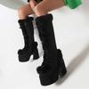 Nuevas botas de nieve de invierno para mujer, plataforma con cuña y tacón alto, zapatos de piel sintética para mujer, botas de media pantorrilla cálidas y antideslizantes de felpa, zapatos góticos