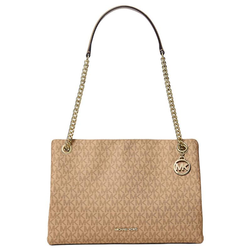 MICHAEL KORS Christina Hardware Canvas Shoulder Bag Medium Women s Camel золотой