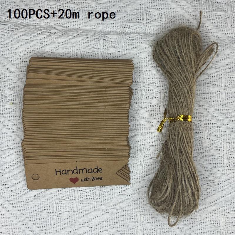 

100 Labels, 20 Meters of Hemp Rope, Kraft Paper, Handmade Printing, Swallowtail Labels, Handmade,Gift Thank-you Card Pack of 100