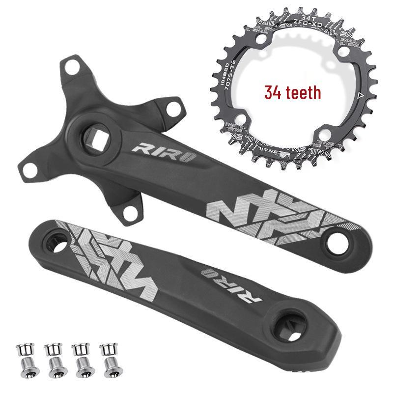 RIRO Mountain Bike Crankset, Square Hole, 10/11-Speed, 104BCD, Positive/Negative Tooth, Single/Double Disc