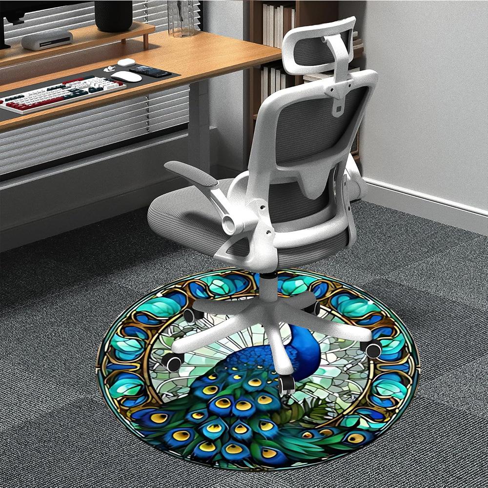 1pc Peacock Stained Glass Chair Carpet for Office Non-Slip, Machine Washable Rug for Office, Room - Holiday Decor, Machine Made yy251016127