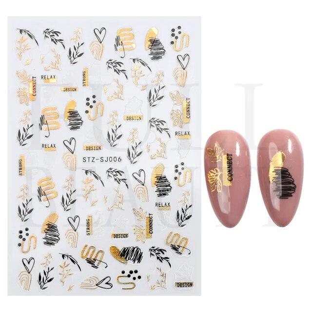 Lily Flower Geometric 3D Nail Stickers Maple Leaves Lines Nail Art Adhesive Sliders Red Berries Decals Decoration PPSTZ-SJ027