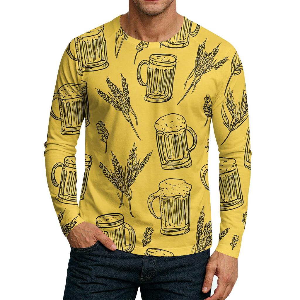 Men's Round Neck Plunger Long Sleeve T-Shirt Top