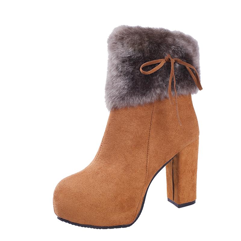 Fashion Winter Women High Heels Boots Fur Warm Shoes Fashion Boots for Women Winter High Heels Super Square High Heel 10cm Women Boots