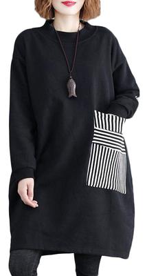 Gergeous Hoodie Loose Warm and Comfortable for Fall and Plus Tunic Size Women's Fleece-Lined Dress, Long, Fit, Winter, Black, Casual, Sizes, (Black,