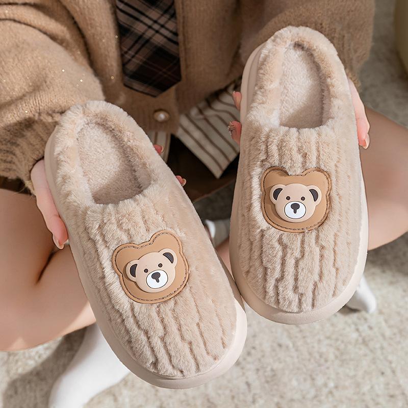 Couple bear head cotton slippers cute home indoor non-slip thick-soled plush shoes warm winter slippers