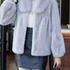 Women's Fashion Faux Mink Fur Coat with Large Collar and Velvet Detailing