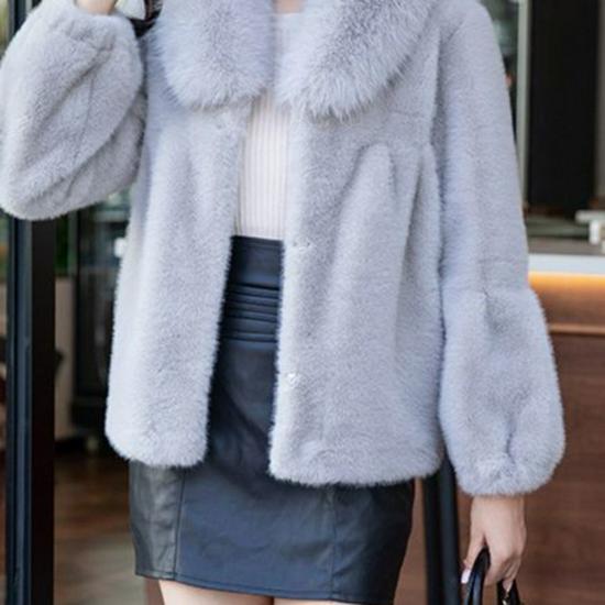 Women's Fashion Faux Mink Fur Coat with Large Collar and Velvet Detailing