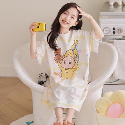 Girls' Summer Cotton Pajama Dress - Short Sleeve Princess Nightwear for Children 81132