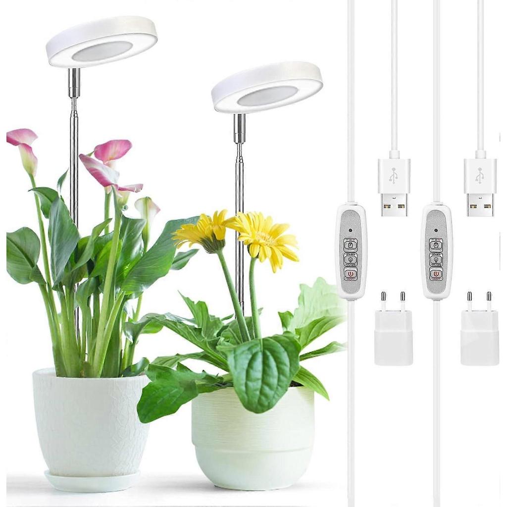 2-Pack LED Full Spectrum Plant Lights for Indoor Plants with Automatic Timer, USB Adapter, 4 Brightness Levels, and Adjustable Height