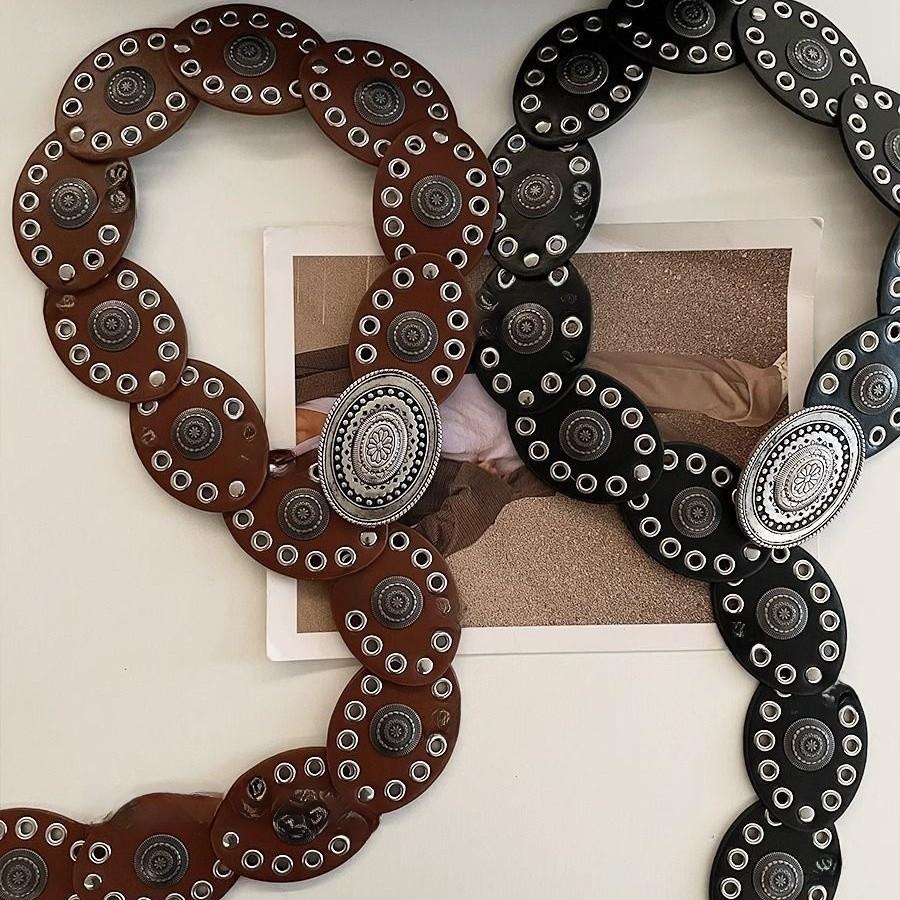 Curea de piele vintage western pentru cowgirl cu cataramă metalică pentru rochii boho