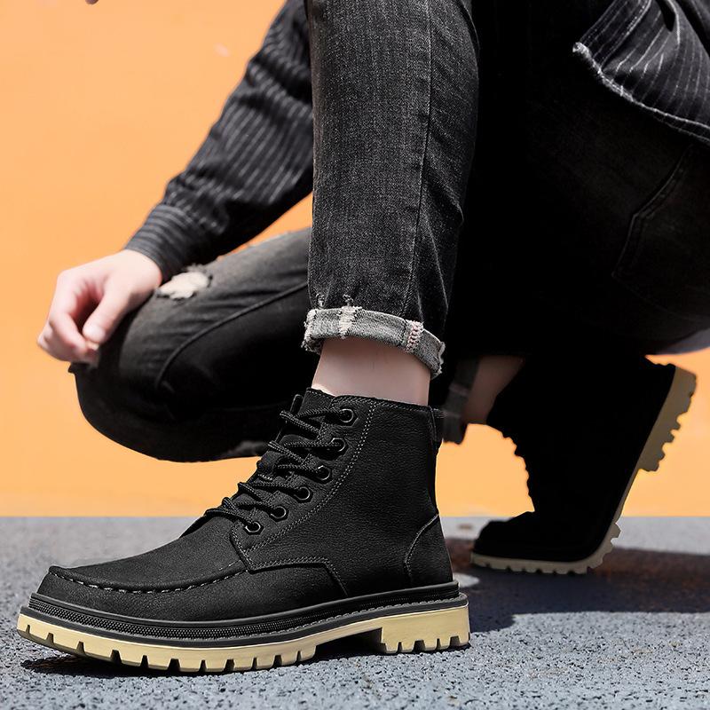 Leather Martin Boots Men's New High-top Tooling Boots Men's Matte Cowhide American Retro Locomotive Boots Versatile Men's Shoes