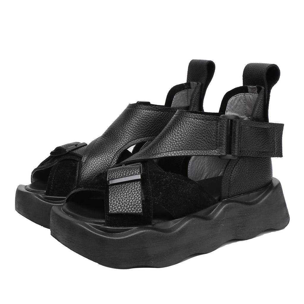 Fashion GKTINOO Peep Toe Sandals 2025 Summer New Genuine Leather Thick Soled Lightweight Retro Women's Platform Shoes