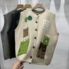 DIMANAF 2025 Autumn Women Sleeveless Vest Sweaters Pattern Printing Knitting Buttons Oversize Casual Style Loose Sweater