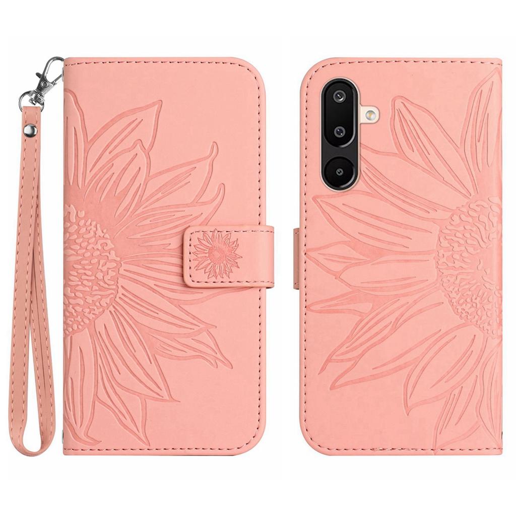 For Samsung Galaxy M36 5G Case Sunflower Imprint Leather Wallet Phone Cover with Wrist Strap